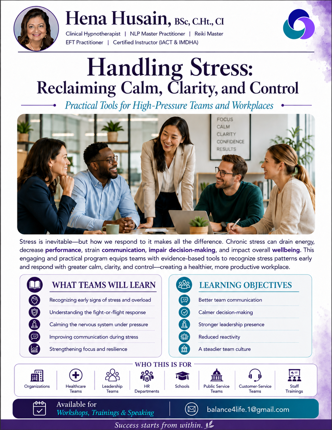 One-pager for Handling Stress: Reclaiming Calm, Clarity, and Control